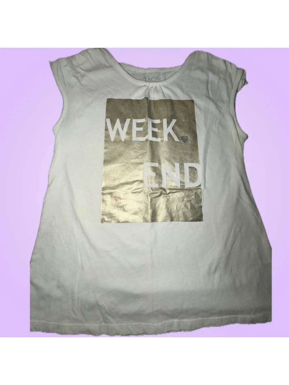 The Children’s Place Girls 10-12 White Metallic Gold Weekend T-Shirt